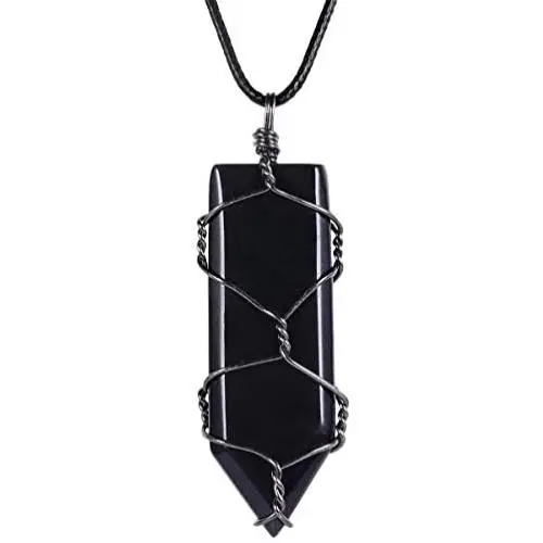 Nupuyai Healing Crystal Point Pendant with Chain for Women Men, Handmade Wire Wrapped Amulet Stone Necklace 19.6'' Nupuyai Healing Crystal Point Pendant with Chain for Women Men, Handmade Wire Wrapped Amulet Stone Necklace 19.6''