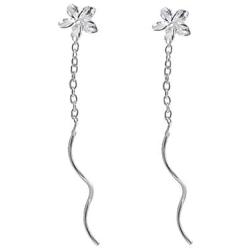 SLUYNZ 925 Sterling Silver Plumeria Flowers Tassel Earrings Dangle for Women Teen Girls Plumeria Flowers Earrings Threader Earrings