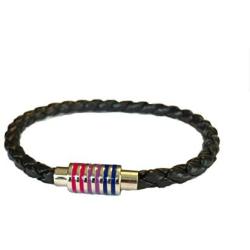 Strongest Link BI Pride Black Braided Leather Bracelet with Magnetic Clasp 7'' Inches