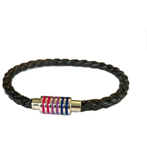 Strongest Link BI Pride Black Braided Leather Bracelet with Magnetic Clasp 7'' Inches