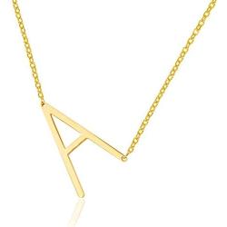Harlermoon Sideways Initial Necklace A-Z 26 Alphabet Monogram Script Name Large Letter Pendant Necklace Stainless Steel Jewelry for Women