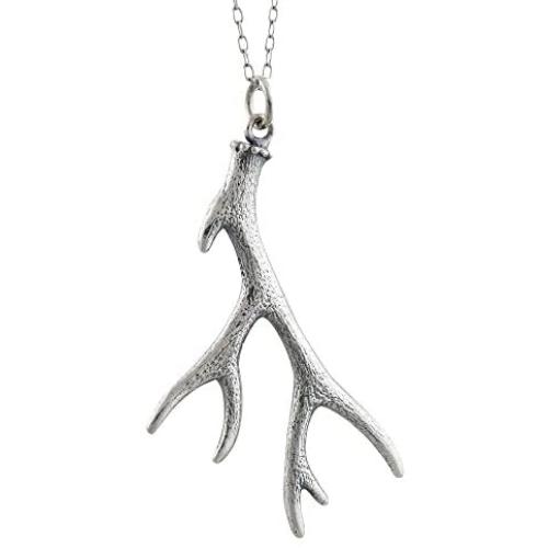 FashionJunkie4Life Sterling Silver Textured Deer Antler Pendant Necklace, 18'' Chain