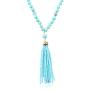 RIAH FASHION Bohemian Pendant Beaded Long Statement Necklace - Sparkly Crystal Bead Boho Teardrop, Natural Stone, Tassel Charm Wrap Lariat