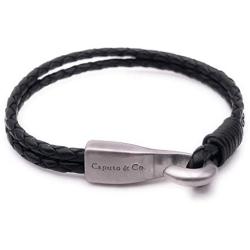 Big Hook Mens Braided Leather Bracelet Black Handcrafted in USA
