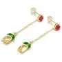 18K Gold Plated Tassel Drop Earrings for Women, Heart Shaped Ruby Dangle Earrings with Green Emerald and CZ Rose Flower 18K Gold Plated Tassel Drop Earrings for Women, Heart Shaped Ruby Dangle Earrings with Green Emerald and CZ Rose Flower