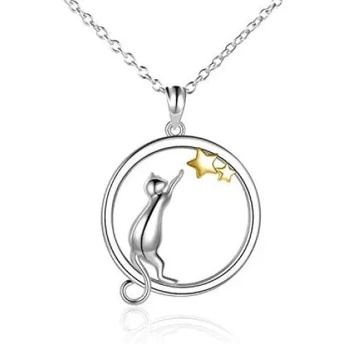 MONGAS Cat Necklaces 925 Sterling Silver Cat Jewelry Gift for Woman MONGAS Cat Necklaces 925 Sterling Silver Cat Jewelry Gift for Woman