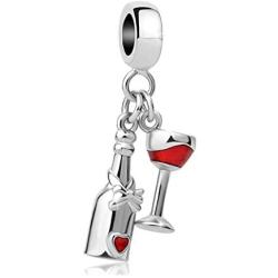 Chili Jewelry Sparkling Red Wine Bottle Glass Cup Charms Red Wine Lover Dangle Bead for Bracelets