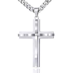 Hermah Mens Women Jewelry Gold Black Silver Cross Pendant Necklace Stainless Steel Curb Cuban Link Chain 18-24inch