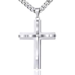 Hermah Mens Women Jewelry Gold Black Silver Cross Pendant Necklace Stainless Steel Curb Cuban Link Chain 18-24inch