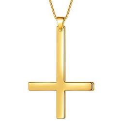 Aurora Tears 925 Sterling Silver Inverted Cross Necklace Women Men Upside Down St. Peter Cross Pendant 18K Gold/Black Gun Plated Christmas Birthday Jewelry DP0299