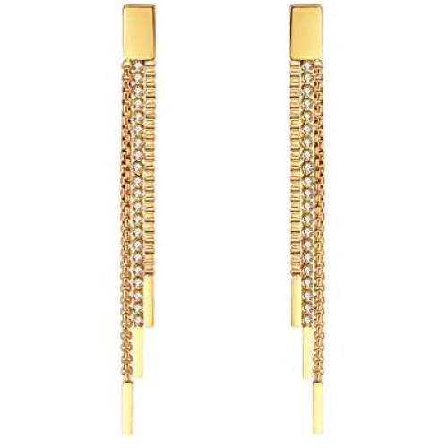 E Chain Link Drop Earrings for Women, Hip Hop Round Circle Dangle Hoops Silver/Gold Punk Sleek stainless steel Chain Earrings