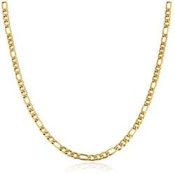 HZMAN Men Women 24k Real Gold Plated Figaro Chain Stainless Steel Necklace, Wide 5mm 7mm 9mm 13mm