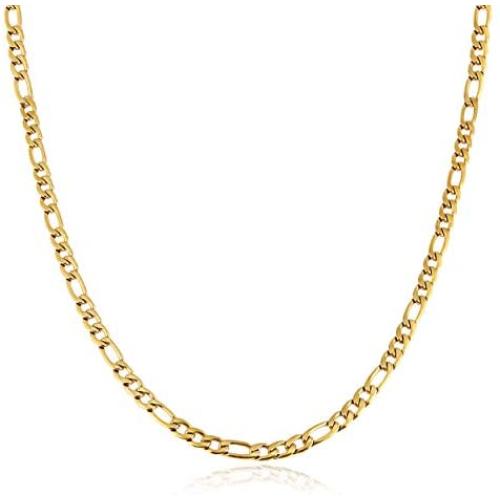 HZMAN Men Women 24k Real Gold Plated Figaro Chain Stainless Steel Necklace, Wide 5mm 7mm 9mm 13mm