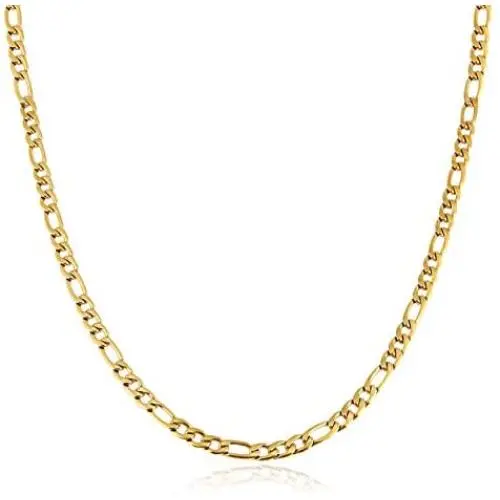 HZMAN Men Women 24k Real Gold Plated Figaro Chain Stainless Steel Necklace, Wide 5mm 7mm 9mm 13mm HZMAN Men Women 24k Real Gold Plated Figaro Chain Stainless Steel Necklace, Wide 5mm 7mm 9mm 13mm