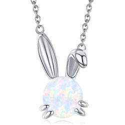 JUSTKIDSTOY Created Opal Bunny Necklace Sterling Silver Cute Rabbit Necklace Opal Bunny Jewelry Gifts for Women Daughter Rabbit Lover