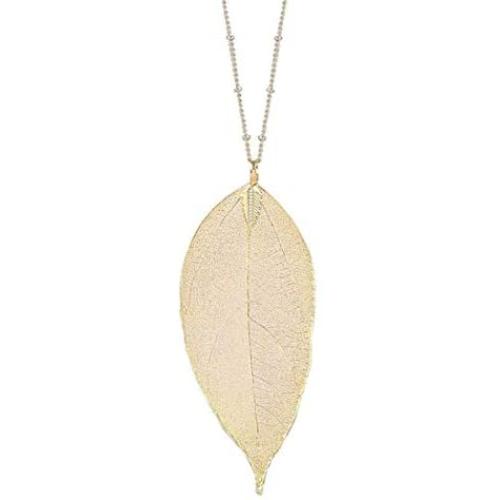 AUDREY RYAN Natural Leaf Pendant Necklace (30'' Long Chain) or Natural Leaf Earrings