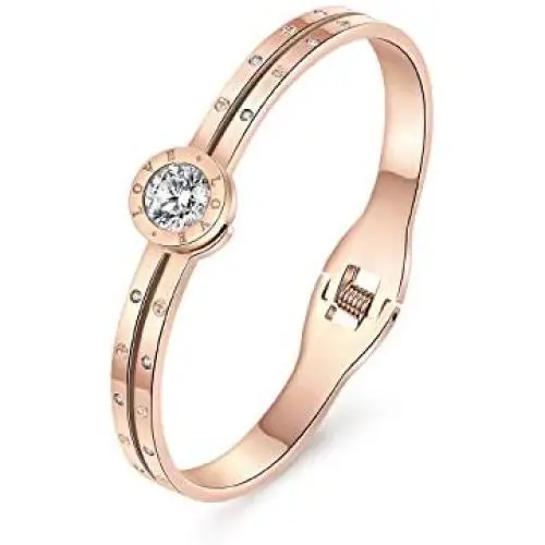 PAPAGENA Unique Design Stylish Bracelet Bangles for Women Girls Gold/Rose Gold Plated Titanium Steel Bracelets Christmas Gift