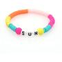 4 Pcs Bohemian Sufer Letter Evil Eye Heishi Bead Stretch Bracelets Colorful Vinyl Disc Beaded Bangle Lovely Starkable Alphabet Beach Love Jewelry
