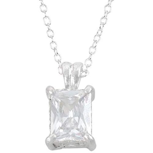 Sterling Silver Rectangle CZ Pendant Necklace
