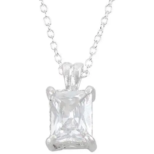 Sterling Silver Rectangle CZ Pendant Necklace Sterling Silver Rectangle CZ Pendant Necklace