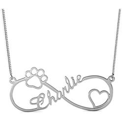 Personalized 925 Sterling Silver Dog Paw Infinity Necklace Custom Made with Any Name