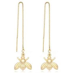 MANZHEN Cute Insect Bee Threader Drop Earrings Tiny Bumble Bee Earrings for Women Girls