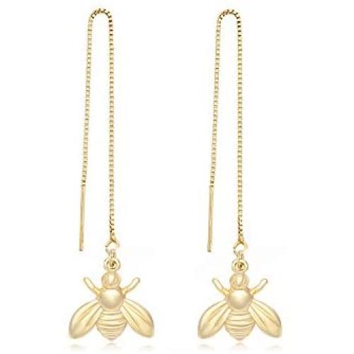 MANZHEN Cute Insect Bee Threader Drop Earrings Tiny Bumble Bee Earrings for Women Girls