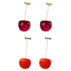 ONEYIM 3D Red Cherry Drop Earrings Cute Fruit Gold Dangle Earrings Charm Jewelry Gift Earrings for Women Girls