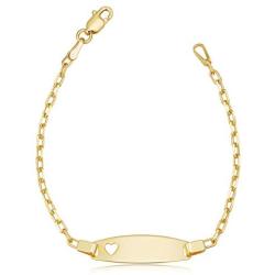 Kooljewelry 14k Yellow Gold Cable Link Baby ID Bracelet with Heart (5.5 inch)