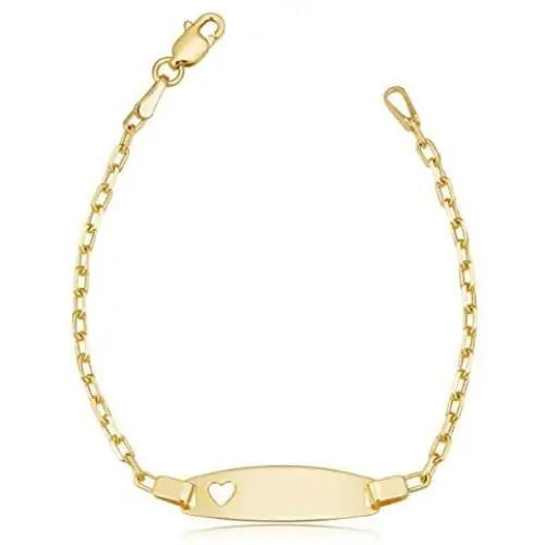 Kooljewelry 14k Yellow Gold Cable Link Baby ID Bracelet with Heart (5.5 inch) Kooljewelry 14k Yellow Gold Cable Link Baby ID Bracelet with Heart (5.5 inch)