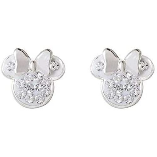 Disney Minnie Mouse Birthstone Jewelry for Women and Girls, Sterling Silver Pave Crystal Stud Earrings