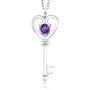 Gem Stone King 925 Sterling Silver Purple Amethyst Heart Key Pendant Necklace For Women (0.45 Ct Round With 18 Inch Silver Chain)