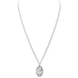 Rosemarie Collections Pewter Religious Saint Medal Oval Pendant Necklace, 24''