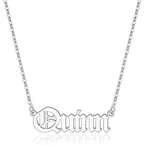 Yoosteel Custom Name Necklace Personalized, Dainty Silver Customized Nameplate Necklace Stainless Steel Personalized Initial Name Necklace Custom Jewelry Gifts for Women Gothic Font Style