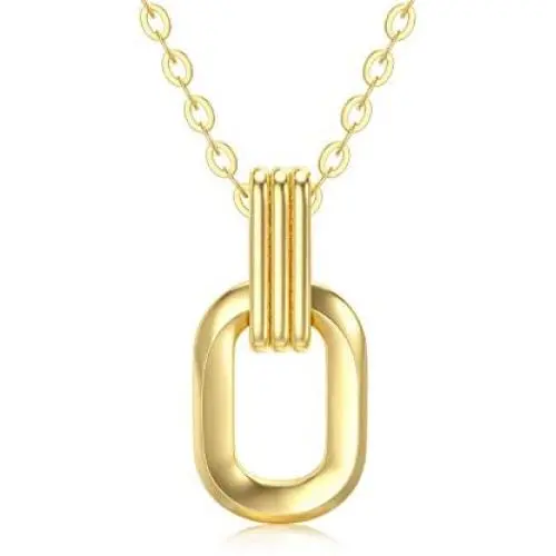 14K Solid Gold Pendant Necklace, Simple Geometric Real Yellow Gold Chain Jewelry Gifts for Women/Wife/Girlfriend, 16+2 Inch