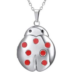 U7 Flying Ladybug Pendant Red Enamel Unique Animal Shape Photo Locket Pendant Necklace