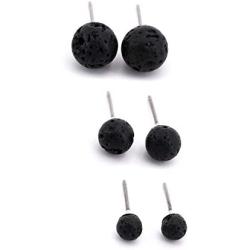 MISS RIGHT Hypoallergenic Lava Beads Ball Earrings Necklace, Lava Rock Stone Stud Dangle Hoop Earrings Dainty Thin Chain Diffuser Necklaces for Women Men Jewelry Gifts