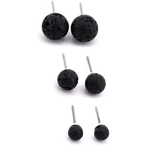 MISS RIGHT Hypoallergenic Lava Beads Ball Earrings Necklace, Lava Rock Stone Stud Dangle Hoop Earrings Dainty Thin Chain Diffuser Necklaces for Women Men Jewelry Gifts