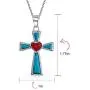 Southwestern Style Semi Precious Gemstones Red Heart Cross Pendant Religious 925 Sterling Silver Necklace For Women Teen