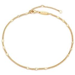 Gold Beaded Anklet,14K Gold Plated Handmade Cute Satellite Diamond Cut Oval and Round Beads Rope Chain Dainty Anklet for Women