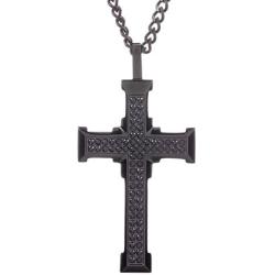 Blackjack Jewelry Mens Stainless Steel Large Hip Hop CZ Cross Pendant with 24'' Curb Chain