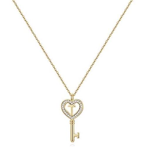 MONOZO Initial Necklace for Women Gold, 14K Gold Plated Letter Charm Necklaces Cubic Zirconia Pendant Key Initial Necklace for Women Her Teen Girls Birthday
