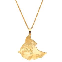 24K Gold Plated Map of Ethiopian Lion Pendant Necklace Africa Gold Chain Necklace Map Jewelry