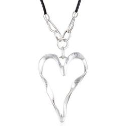Silver Lover Heart Pendant Fashion Jewelry Black Leather Necklace for Women Long Rope Chain Chokers