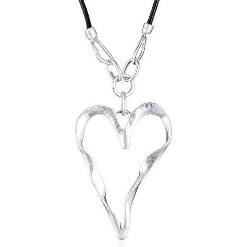 Silver Lover Heart Pendant Fashion Jewelry Black Leather Necklace for Women Long Rope Chain Chokers