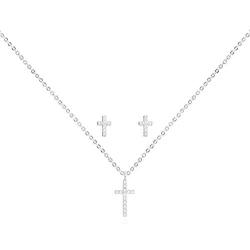 Katie Loxton Womens Silver Plated Sentiment Set Necklace and Earring Boxed Set of 2 Cross