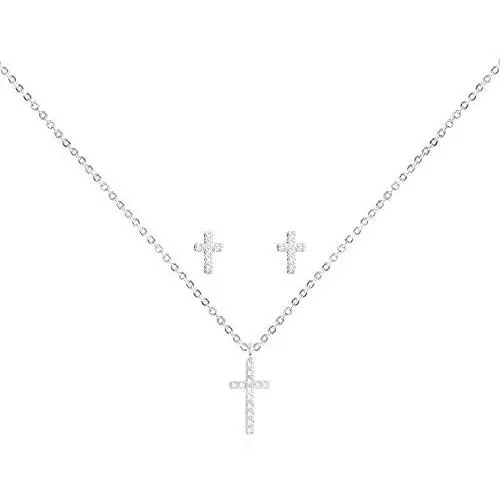 Katie Loxton Womens Silver Plated Sentiment Set Necklace and Earring Boxed Set of 2 Cross Katie Loxton Womens Silver Plated Sentiment Set Necklace and Earring Boxed Set of 2 Cross
