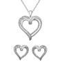 Jewelili Sterling Silver 1/2 CTTW Baguette and Round White Diamond Heart Pendant Necklace and Earrings Jewelry Set