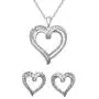 Jewelili Sterling Silver 1/2 CTTW Baguette and Round White Diamond Heart Pendant Necklace and Earrings Jewelry Set