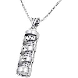 AJDesign Mezuzah Necklace Pendant Spiral Shema Yisrael and Scroll in 925 Sterling Silver with Chain